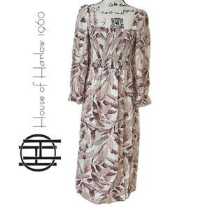 HOUSE OF HARLOW 1960 MAXI DRESS BY REVOLVE PALM TREE LEAVES MOCCA/TAN Sz M CHIC